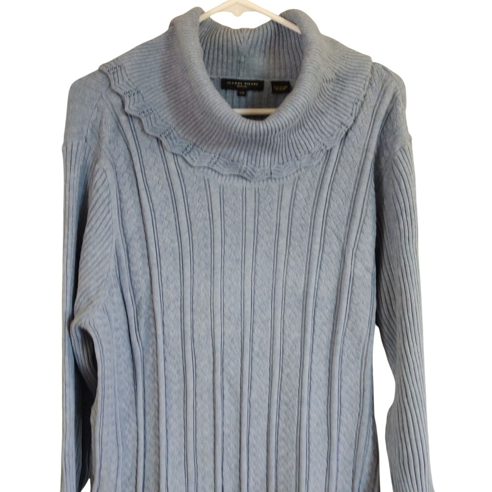 Jeanne Pierre Knit Sweater‎ Blue Scalloped Turtleneck Long Sleeve Womens XXL